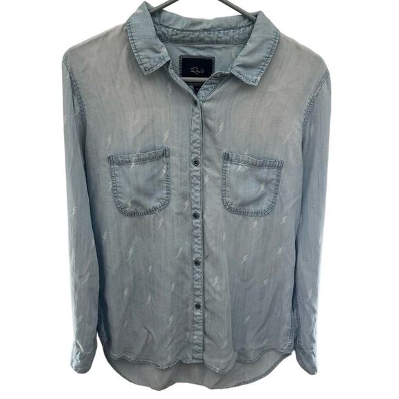 Rails Womens Chambray Blue Carter Lightning Bolt Long Sleeve Button Down Medium - Picture 3 of 12